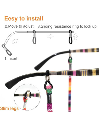 12 Piezas Correa para Gafas Colorida Ajustable Unisex