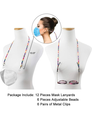 12 Piezas Correa para Gafas Colorida Ajustable Unisex