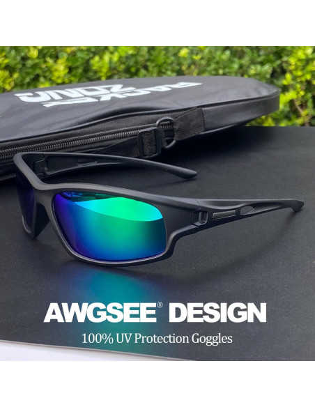 Gafas de Sol Deportivas Polarizadas Hombres Marco Negro Verde