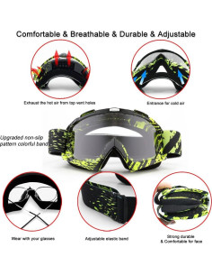 Gafas de Motocross SPOSUNE UV400 Negro Verde Lente Clara 2