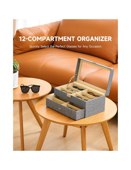 Organizador de Gafas CO-Z 12 Compartimentos Lino Gris