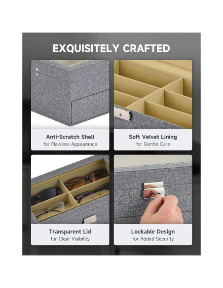 Organizador de Gafas CO-Z 12 Compartimentos Lino Gris