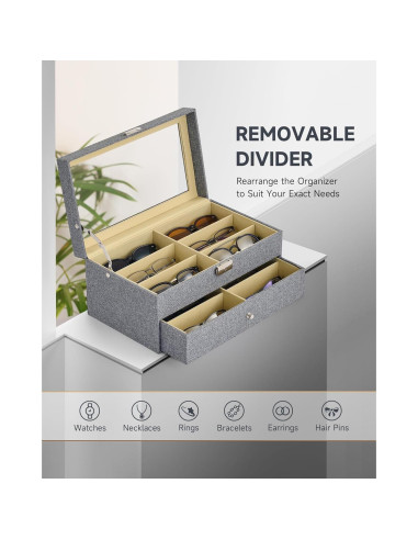 Organizador de Gafas CO-Z 12 Compartimentos Lino Gris