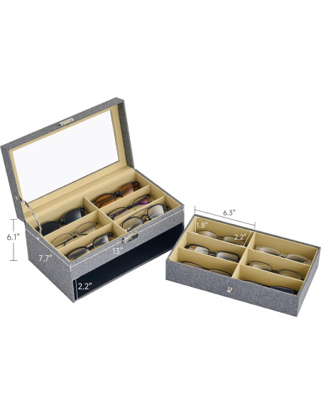 Organizador de Gafas CO-Z 12 Compartimentos Lino Gris