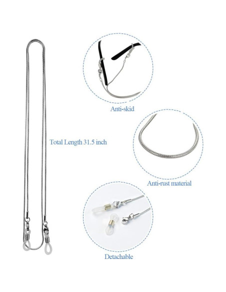 Cadena para Gafas Jmkcoz 80cm Acero Inoxidable Plateada