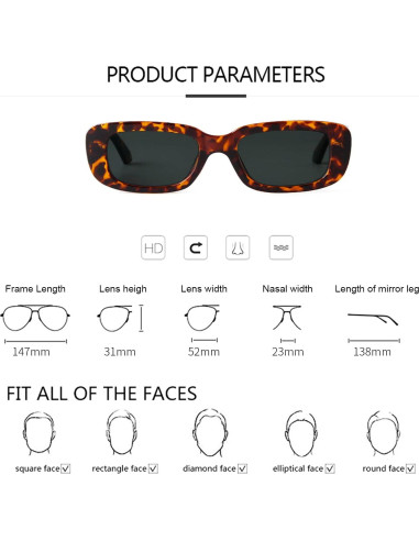 Gafas de sol rectangulares ADE WU unisex retro 90s UV400