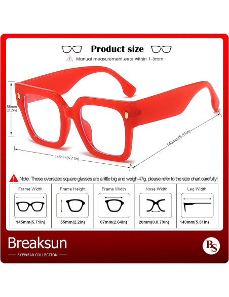 Gafas de bloqueo luz azul Breaksun B40 grandes rojas Gafas de bloqueo luz azul Breaksun B40 grandes rojas