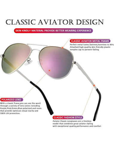 Gafas de sol aviador polarizadas PORADAY 58mm marco metal