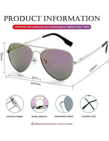 Gafas de sol aviador polarizadas PORADAY 58mm marco metal