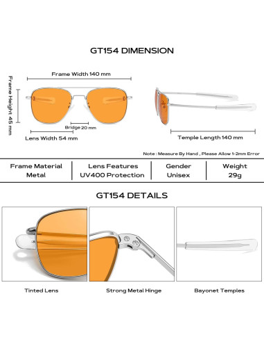 Gafas de sol militares vintage C3 con lente naranja 54mm