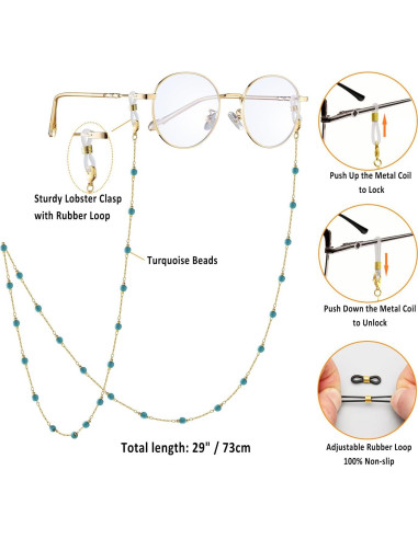 Cadena de Gafas para Mujeres Soporte de Piedra Turquesa