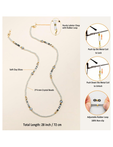 Cadena de Gafas de Perlas para Mujeres Gris Claro 71 cm