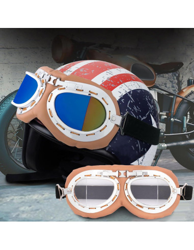 Gafas de Moto Vintage Peicees Marco Plateado Lentes Transparentes