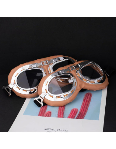 Gafas de Moto Vintage Peicees Marco Plateado Lentes Transparentes