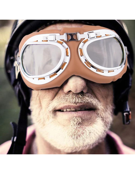 Gafas de Moto Vintage Peicees Marco Plateado Lentes Transparentes