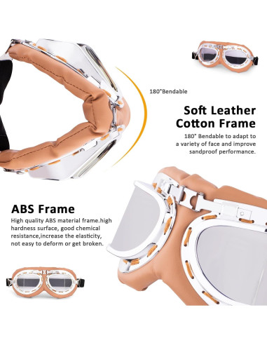 Gafas de Moto Vintage Peicees Marco Plateado Lentes Transparentes