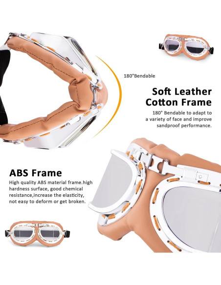 Gafas de Moto Vintage Peicees Marco Plateado Lentes Transparentes