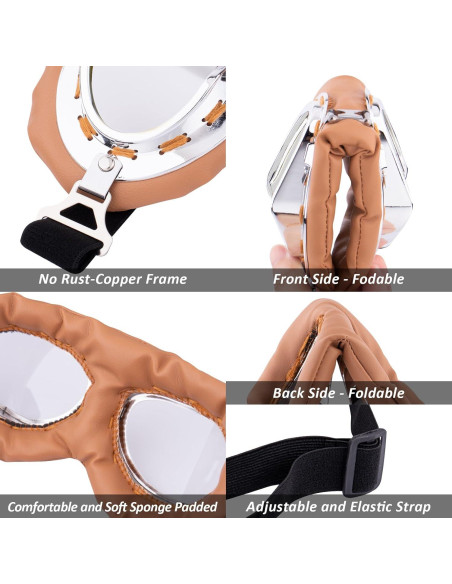 Gafas de Moto Vintage Peicees Marco Plateado Lentes Transparentes