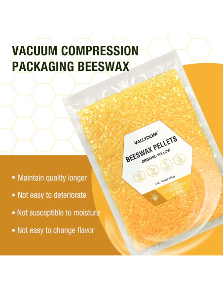 Gránulos de Cera de Abeja Orgánica VALLYDOM 453g Amarilla