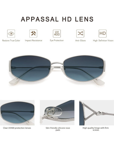 Gafas de Sol Ovaladas Retro Metal UV400 AP3625 Plata/Azul