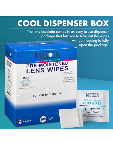 Toallitas de limpieza de lentes MEDca - Paquete de 200 unidades