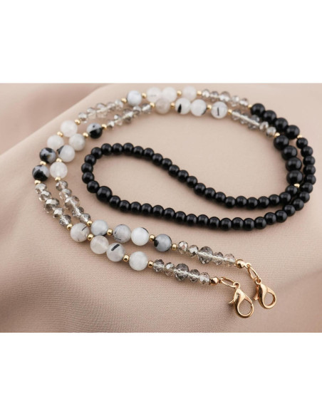 Cadena de Gafas de Piedra Preciosa Natural para Mujeres - Cuarzo Turmalina Negra