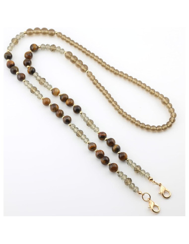 Cadena para Gafas de Piedra Preciosa Ojo de Tigre Dorado