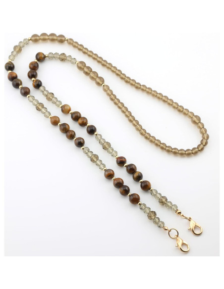 Cadena para Gafas de Piedra Preciosa Ojo de Tigre Dorado