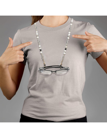 Cadena de Gafas de Piedra Preciosa Natural para Mujeres - Cuarzo Turmalina Negra