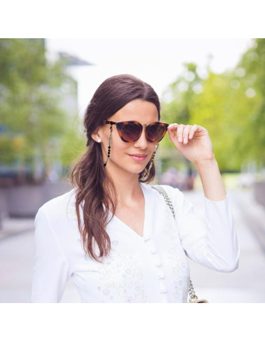 Cadena de Gafas de Piedra Preciosa Natural para Mujeres - Cuarzo Turmalina Negra