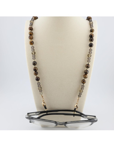 Cadena para Gafas de Piedra Preciosa Ojo de Tigre Dorado