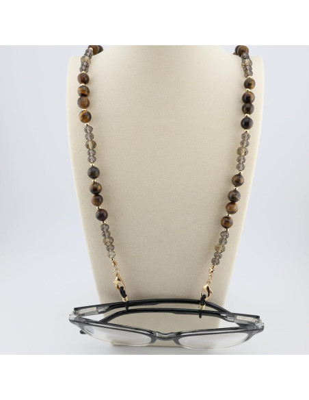 Cadena para Gafas de Piedra Preciosa Ojo de Tigre Dorado