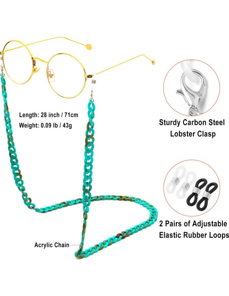 Cadena de Gafas Acrílica Turquesa para Mujeres 71 cm Cadena de Gafas Acrílica Turquesa para Mujeres 71 cm