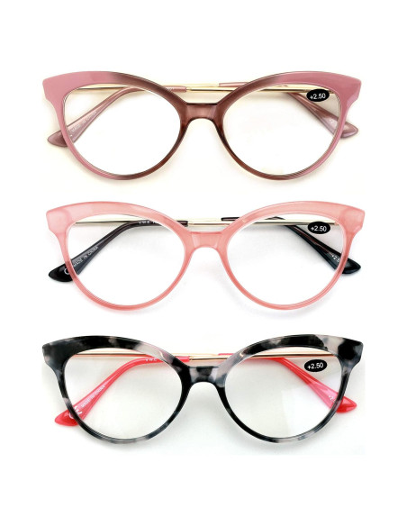 3 Pares de Gafas de Lectura para Mujeres - Metal Punta de Gato
