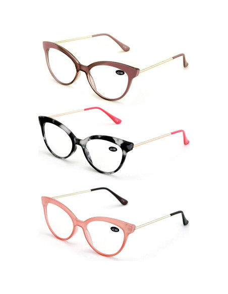 3 Pares de Gafas de Lectura para Mujeres - Metal Punta de Gato