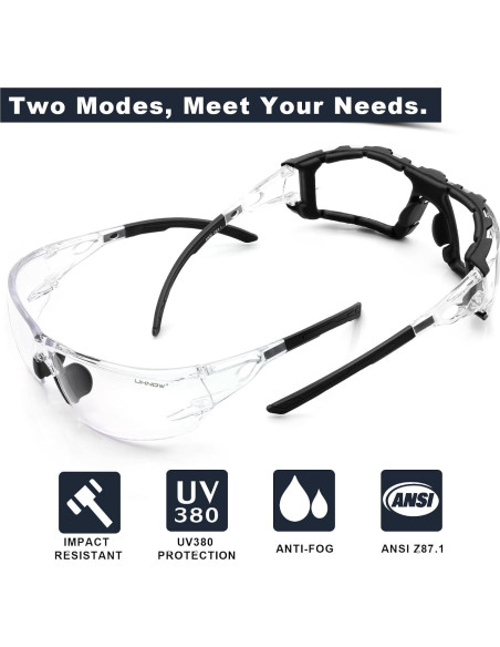 Gafas de Seguridad UKNOW - Antivaho y Espuma Desmontable