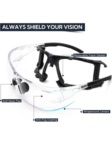 Gafas de Seguridad UKNOW - Antivaho y Espuma Desmontable