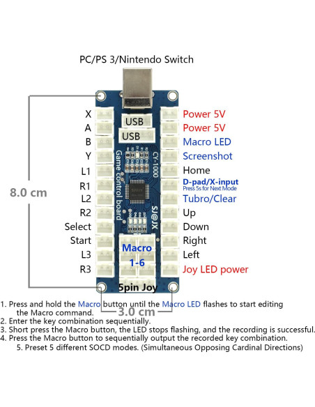 Controlador Arcade SJ@JX USB con 6 Botones Macro