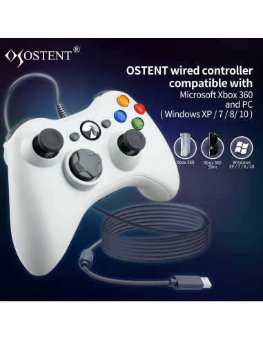 Controlador USB OSTENT Gamepad Xbox 360 PC Blanco
