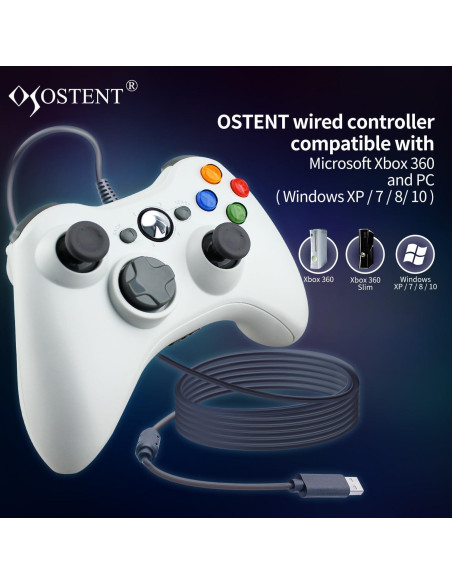 Controlador USB OSTENT Gamepad Xbox 360 PC Blanco