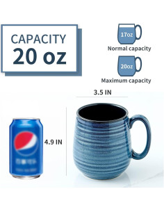 Juego de 2 Tazas de Cerámica Tikooere 591 ml Azul 2