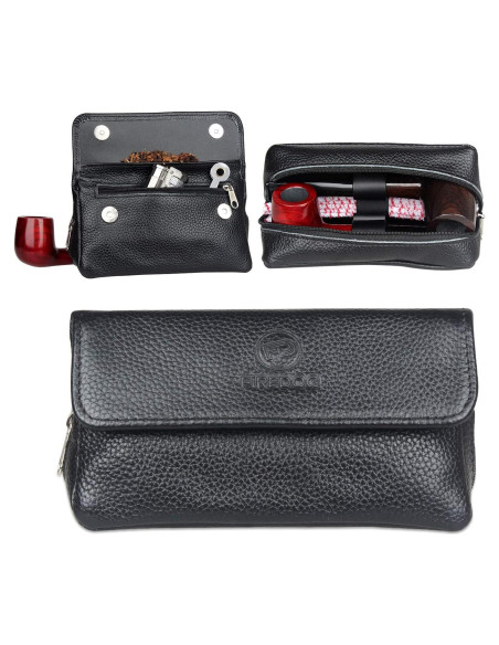 Bolsa de Pipa de Cuero FIREDOG para 2 Pipás - Negro