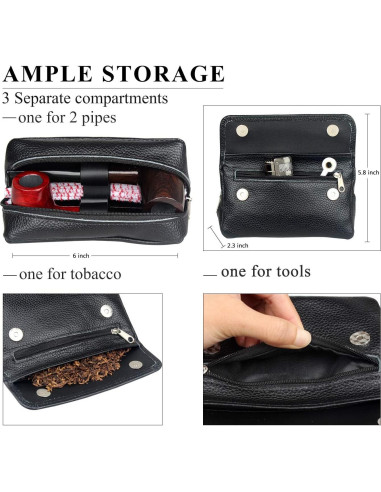 Bolsa de Pipa de Cuero FIREDOG para 2 Pipás - Negro