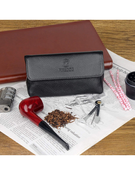 Bolsa de Pipa de Cuero FIREDOG para 2 Pipás - Negro