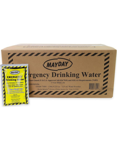 Agua de Emergencia Mayday 50 Pouches 125 ml Vida Útil 5 Años