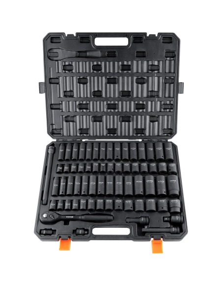 Juego de Enchufes de Impacto VEVOR 65 Piezas SAE y Métrico