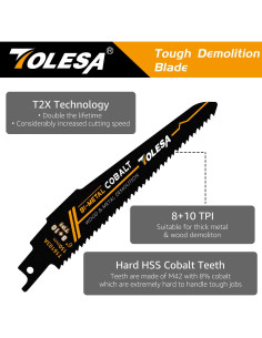 Hojas de Sierra Recíproca TOLESA 15cm 8+10TPI Demolición 2