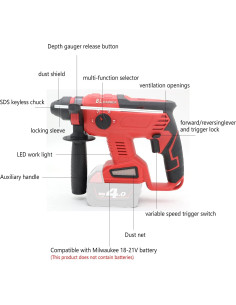 Taladro Martillo Inalámbrico FSYAO 18V 1.7 Julios LED 2