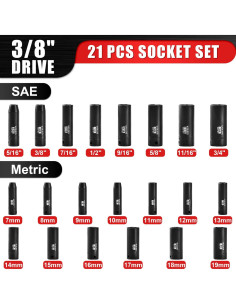 Juego de Enchufes de Impacto 21 Piezas WIILDIS SAE y Métrico 2