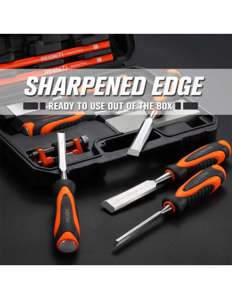 Juego de Cinceles de Madera REXBETI 10 Piezas con Afilador